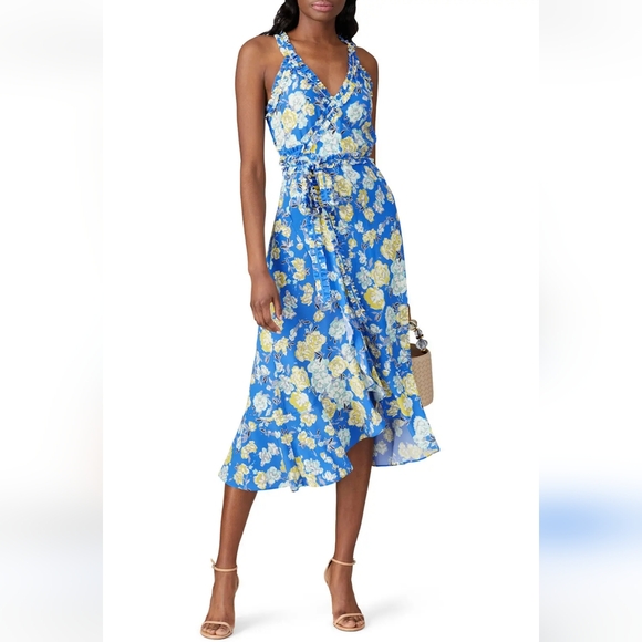 Jason Wu Blue Floral Sleeveless Silk Wrap Dress Size 4 - Picture 1 of 6